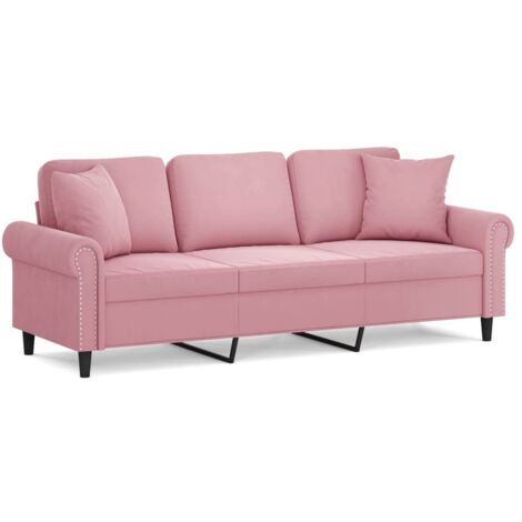 Canapé 3 places,Sofa pour Salon,Banquette avec oreillers décoratifs rose 180 cm velours CFW982052