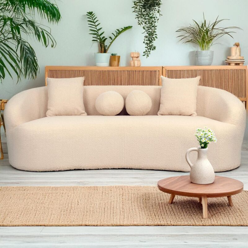 Cotecosy - Canapé 4 places au design élégant et incurvé Alex xl Tissu bouclette Beige