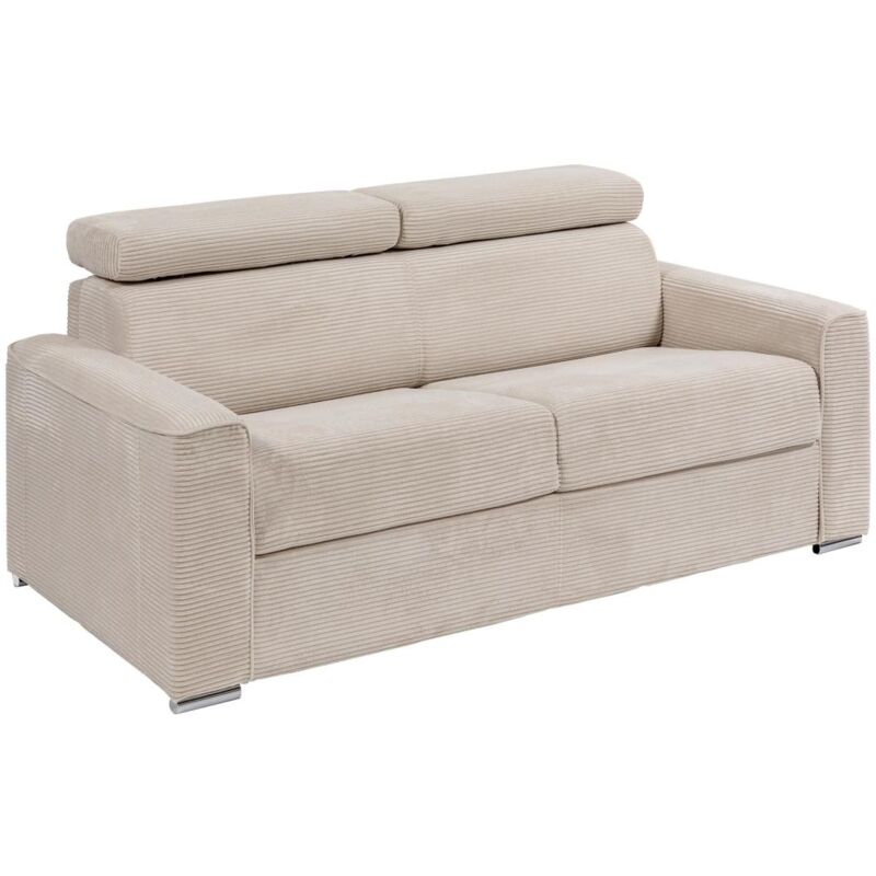 Canapé 4 places convertible express en velours côtelé beige - Couchage 160 cm - Matelas 22 cm mémoire de forme - VIZIR