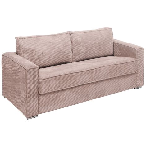 Canapé 4 places convertible express en velours côtelé rose - Couchage 160 cm - Matelas 22 cm avec mémoire de forme LORETO