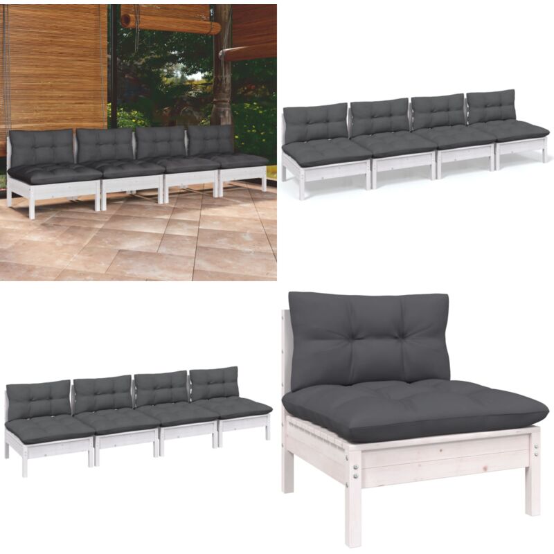 Canapé 4 places de jardin avec coussins anthracite Bois de pin - Canapé De Jardin - Mobilier De Jardin - Canapé Extérieur - Meubles De Jardin