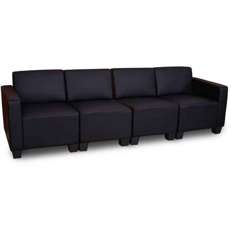 Canape 4 places lounge/salon lyon, <strong>systeme</strong> modulaire, simili-cuir, noir