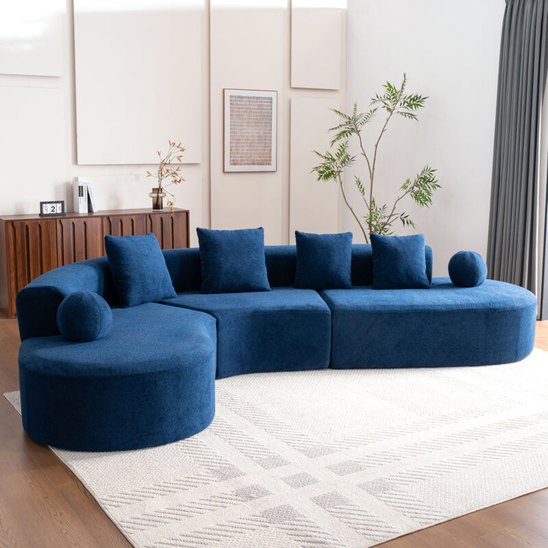 Canapé 5 places en chenille, canapé d'angle L avec coussin 327x215x80 cm, grand 5–6 places, assise épaisse 7 cm, sans montage, bleu