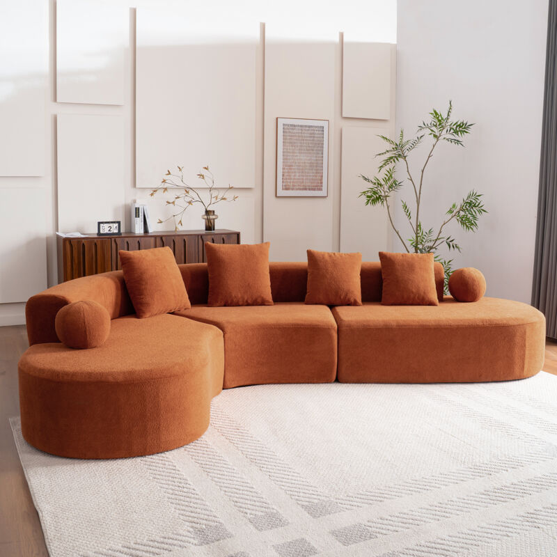 Canapé 5 places en chenille, canapé d'angle L avec coussin 327x215x80 cm, grand 5–6 places, assise épaisse 7 cm, sans montage, orange