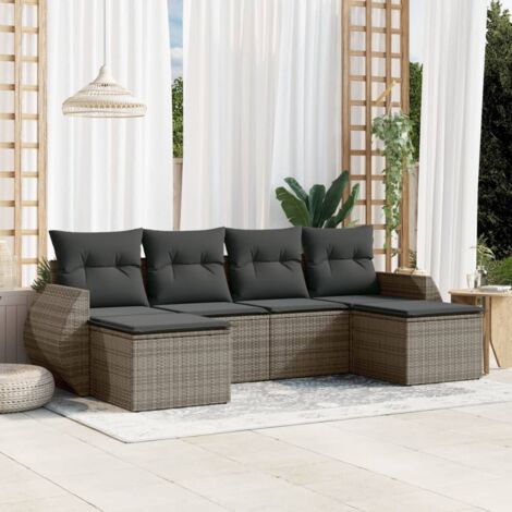 Canapé 7 places gris résine tressée 110kg UV+ housse lavable