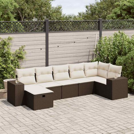 Canapé 7 Places Salon Jardin Modulable Marron Résine Tressée avec Coussins et Rangement