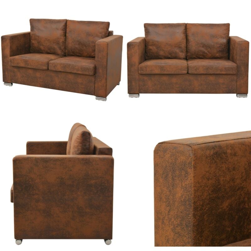 Vidaxl - Canapé à 2 places 137x73x82 cm Cuir daim artificiel - Canapé Deux Places - Canapé Moderne - Canapé Marron - Canapé Velours - Fauteuil