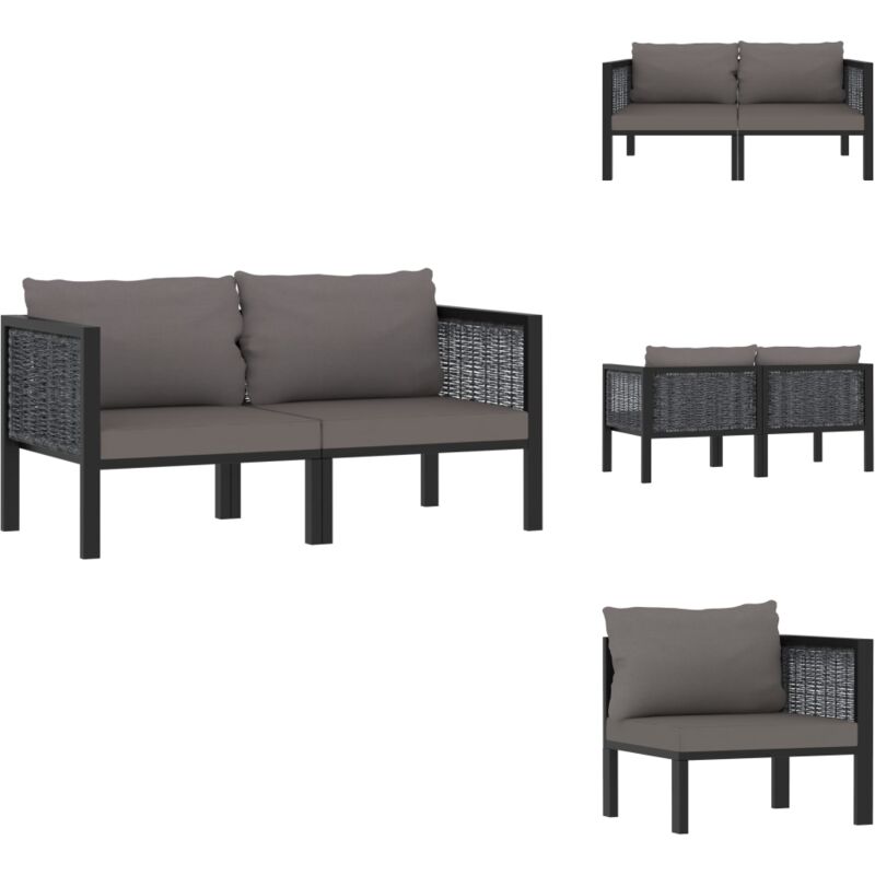 Canapé à 2 places avec coussins Anthracite Résine tressée - Canapé Jardin - Mobilier De Jardin - Salon De Jardin - Canapé Deux Places - Résine Tressée