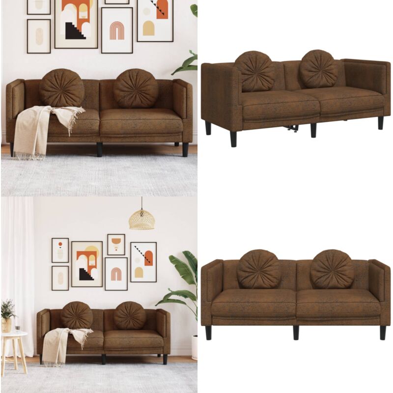 Vidaxl - Canapé à 2 places avec coussins marron similicuir daim - Canapé Deux Places - Canapé Cuir Synthétique - Canapé Moderne - Canapé Brun