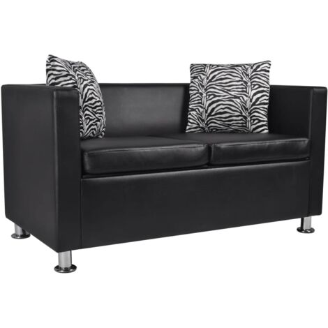 Canapé à 2 places, Canapé droit, Banquette Sofa de Salon Cuir synthétique Noir WFE117353 DESIGN IN