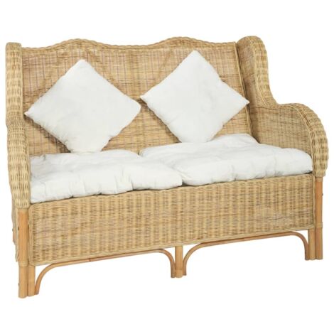Canapé à 2 places, Canapé droit, Canapé relax Moderne pour salon Chambre Rotin naturel et lin MJU2596