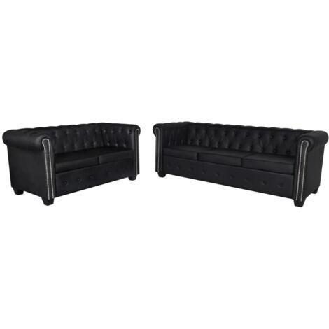 Canapé à 2 places Chesterfield Charm,Sofa Relax et à 3 places noir -Q7215