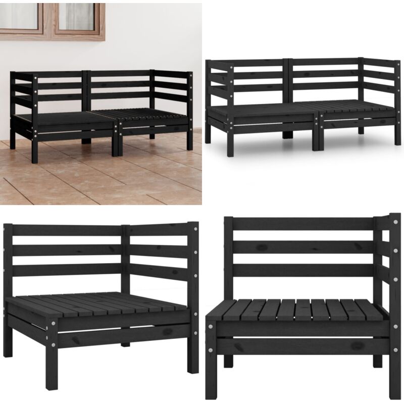 Canapé à 2 places de jardin Noir Bois de pin solide - Canapé De Jardin - Canapé Deux Places - Mobilier De Jardin - Meubles De Jardin - Chaise Longue