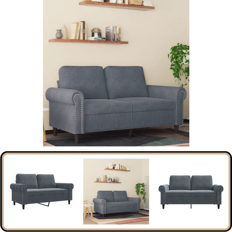 Canapé à 2 places Gris foncé 120 cm Velours - Canapé Deux Places - Canapé Velours - Canapé Gris - Canapé Design - Meuble Salon