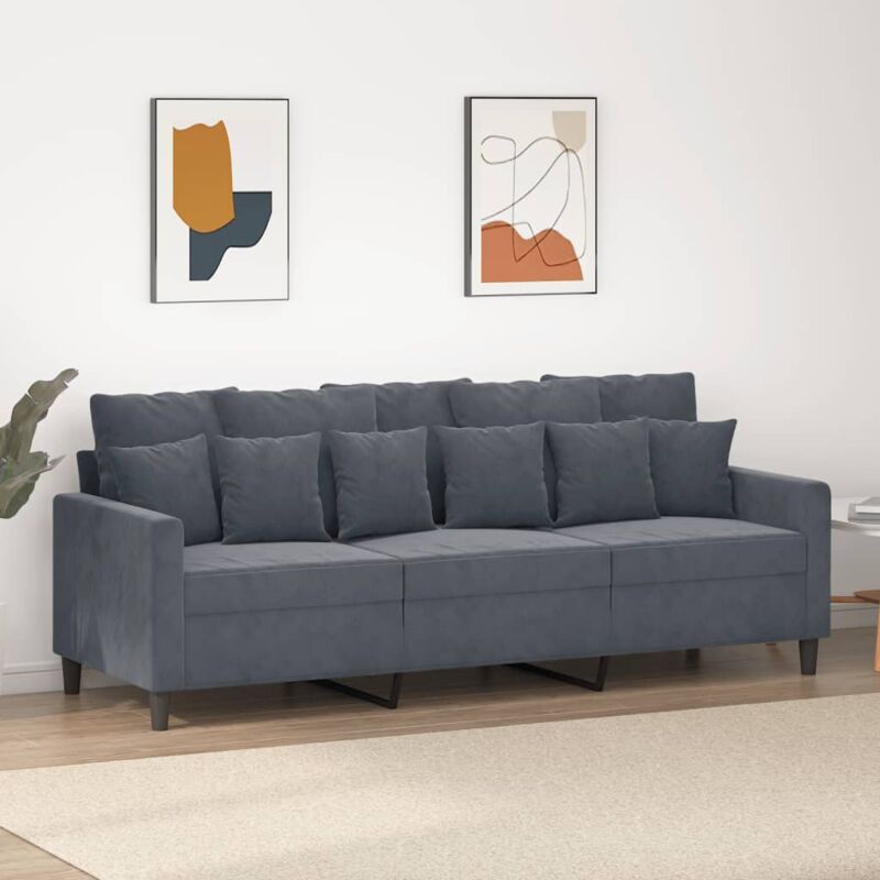 Vidaxl - Canapé à 3 places Gris foncé 180 cm Velours