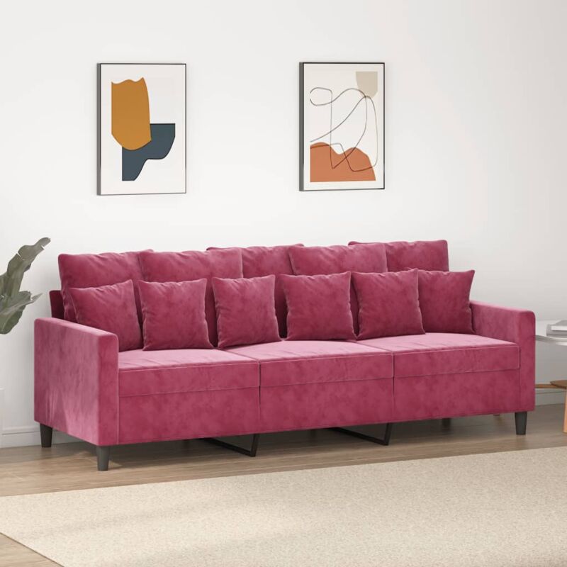 Vidaxl - Canapé à 3 places Rouge bordeaux 180 cm Velours