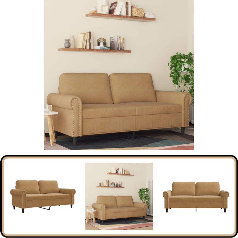 Canapé à 2 places Marron 140 cm Velours - Canapé Deux Places - Canapé Velours - Canapé Marron - Meuble Salon - Fauteuil Relaxant