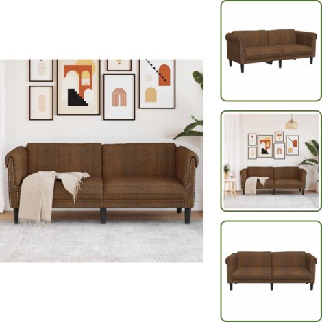 Canapé Cuir Marron Clair Non Convertible - 200 Cm, Bon état, Rembourrage Fibre Naturelle