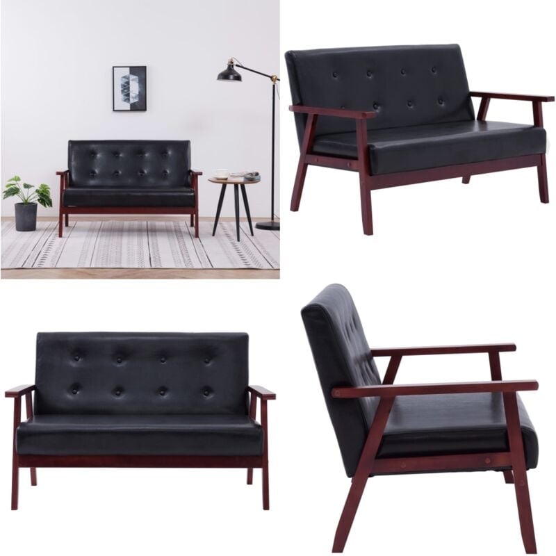 Vidaxl - Canapé à 2 places Noir Similicuir - Canapé Deux Places - Canapé Moderne - Canapé Noir - Canapé Similicuir - Meuble Salon - Home & Living