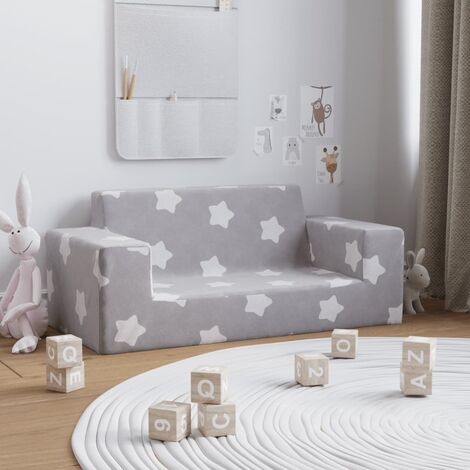 BONNEVIE Canapé à 2 places Relax Salon,Fauteuil/Canapé/Sofa pour enfants Gris clair étoiles Peluche douce -Q3789