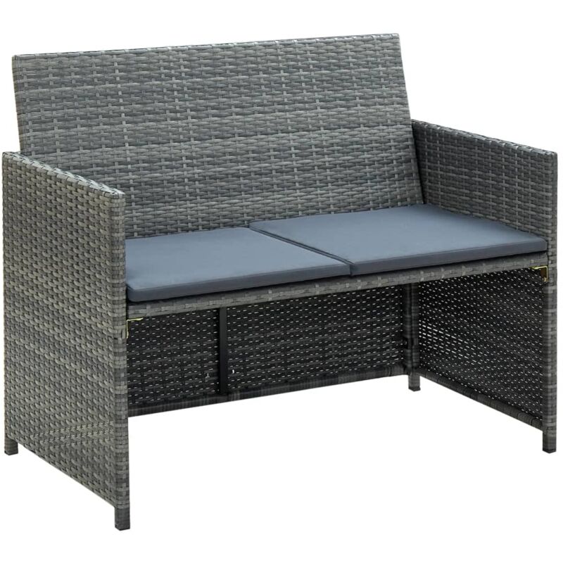 Vidaxl Canap&eacute; De Jardin &Agrave; 2 Places Avec Coussins Gris R&eacute;sine Tress&eacute;e