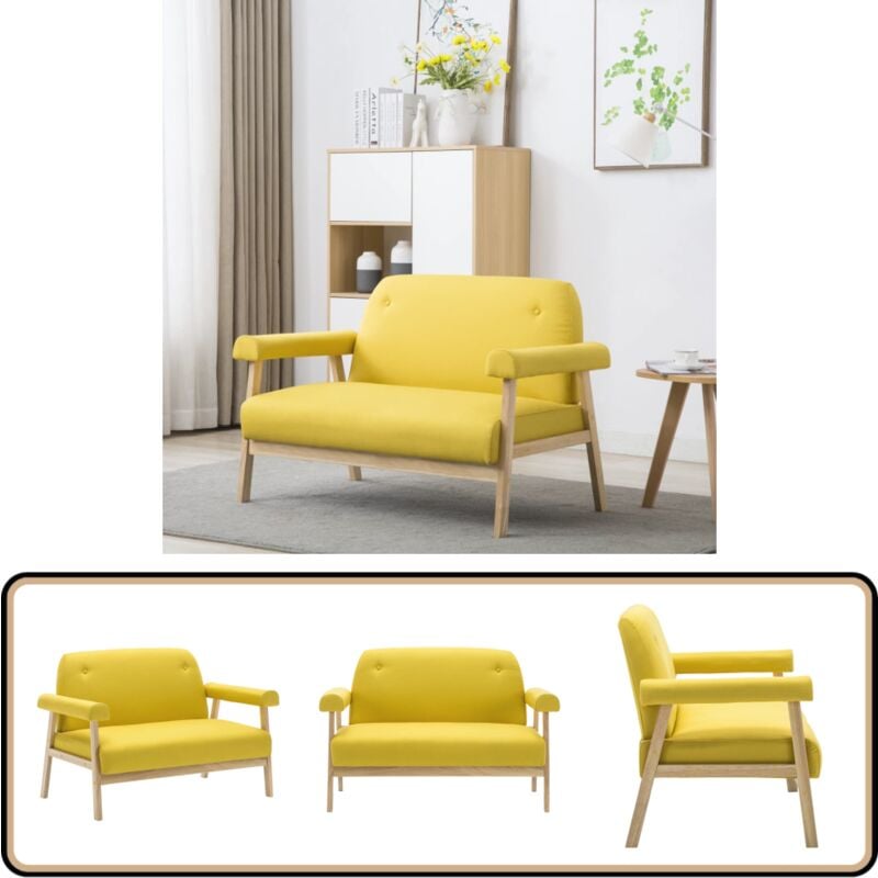 Vidaxl - Canapé à 2 places Tissu Jaune - Canapé Deux Places - Canapé Jaune - Canapé Design - Canapé Confortable - Canapé Moderne