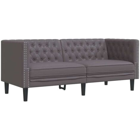 Canapé à 2 places，Sofa pour Salon，Banquette Chesterfield gris similicuir CFW965503