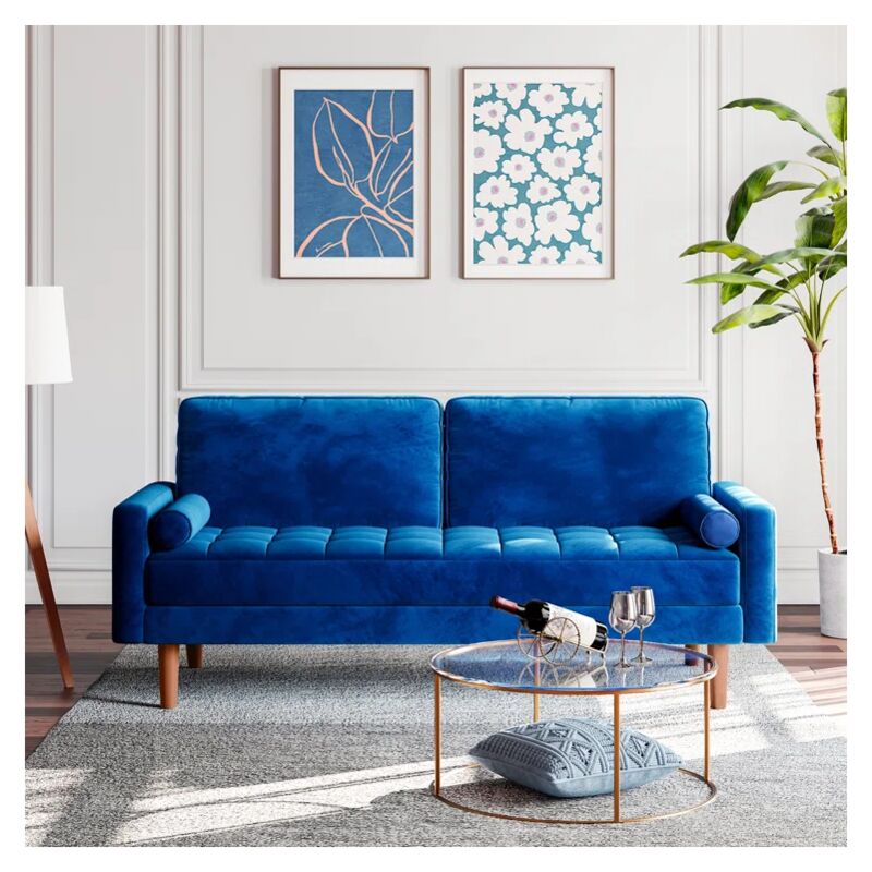 Canapé 3 places Bleu Velours Pas cher Moderne Confort