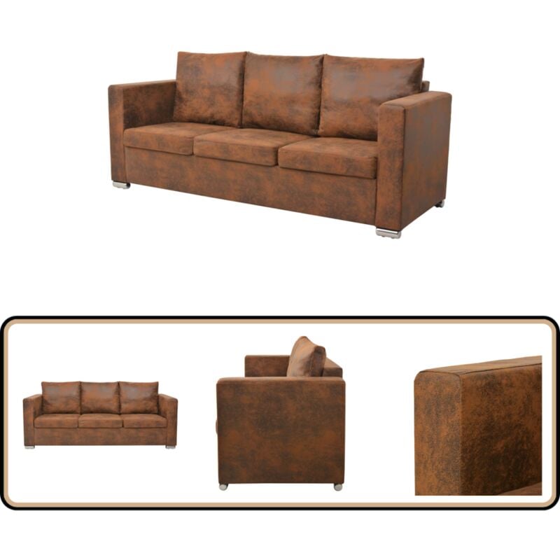 Vidaxl - Canapé à 3 places 191 x 73 x 82 cm Cuir daim artificiel - Canapé Trois Places - Canapé Moderne - Canapé Marron - Canapé Velours - Salon