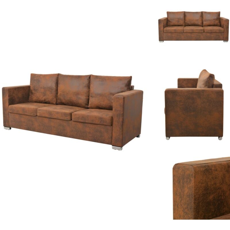 Canapé à 3 places 191 x 73 x 82 cm Cuir daim artificiel - Canapé Trois Places - Canapé Moderne - Canapé Marron - Canapé Velours - Salon