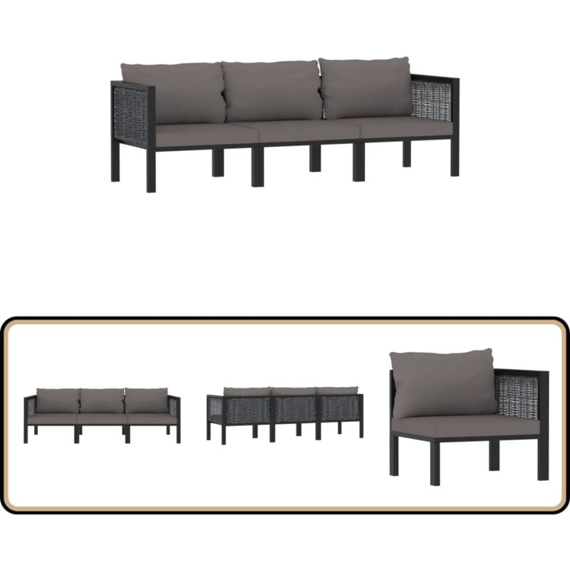Canapé à 3 places avec coussins Anthracite Résine tressée - Canapé Jardin - Mobilier De Jardin - Salon De Jardin - Canapé Trois Places - Résine