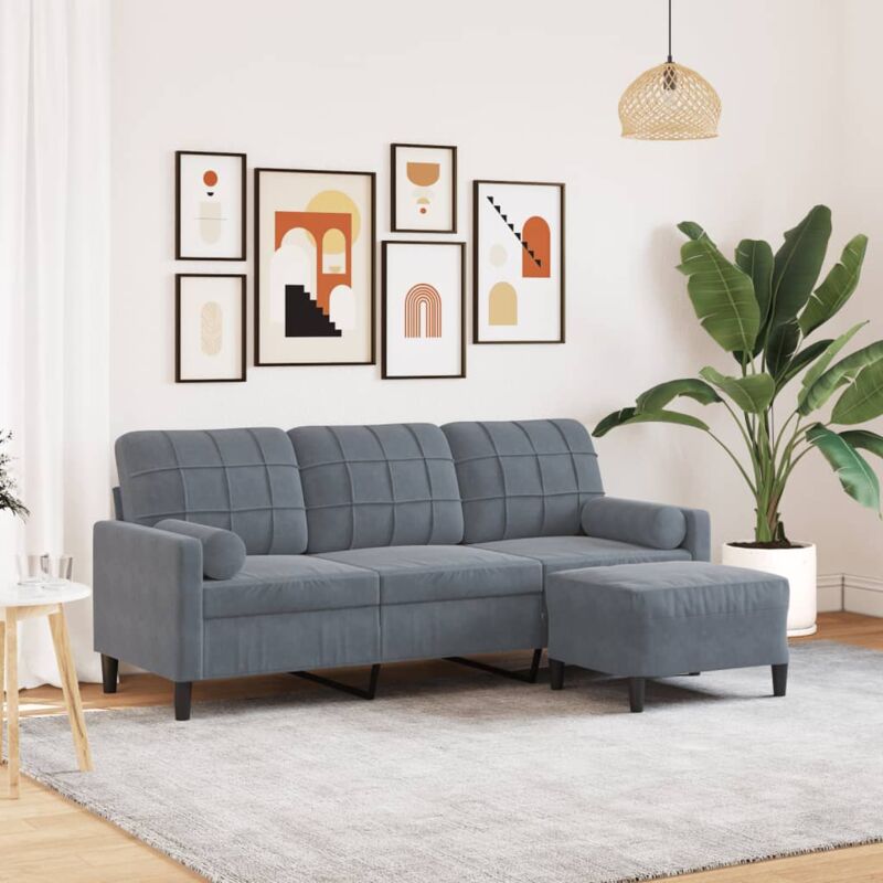 Vidaxl - Canapé à 3 places avec repose-pieds Gris foncé 180 cm Velours