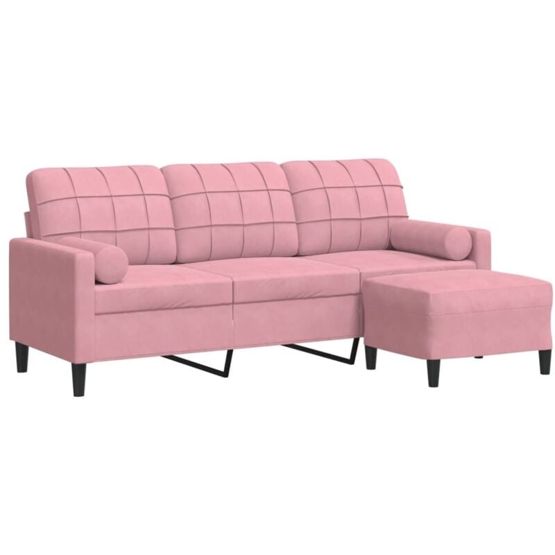 Vidaxl - Canapé à 3 places avec repose-pieds Rose 180 cm Velours