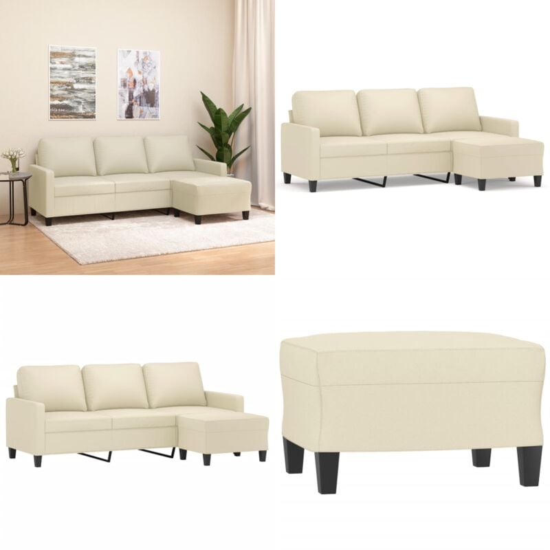 Vidaxl - Canapé à 3 places avec repose-pieds Crème 180 cm Similicuir - Canapé Trois Places - Canapé Avec Repose-pieds - Canapé Crème - Canapé