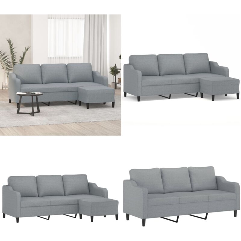 Vidaxl - Canapé à 3 places avec repose-pieds Gris clair 180 cm Tissu - Canapé Trois Places - Canapé Avec Repose-pieds - Canapé Gris - Canapé Moderne