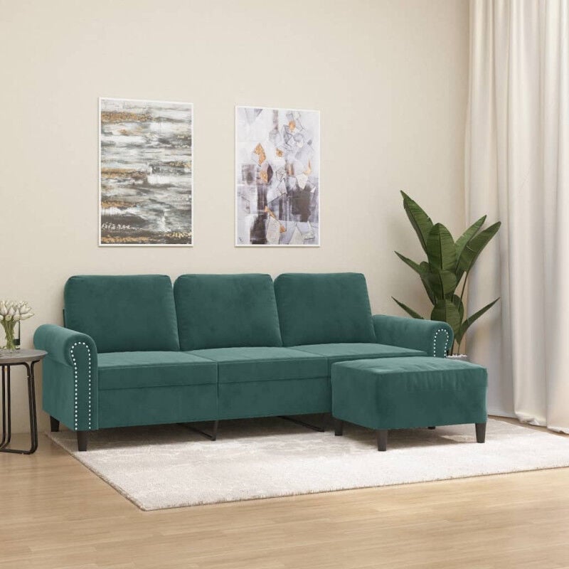 Vidaxl - Canapé à 3 places avec repose-pieds Vert foncé 180 cm Velours