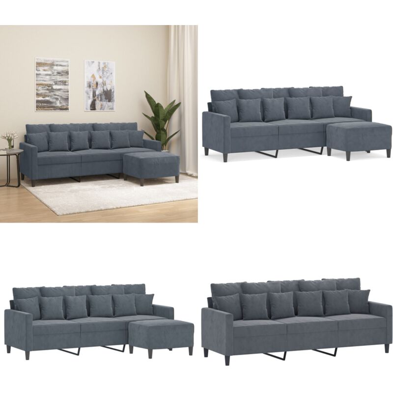 Canapé à 3 places avec repose-pieds Gris foncé 180 cm Velours - Canapé Trois Places - Canapé Avec Repose-pieds - Canapé Velours - Meuble Salon