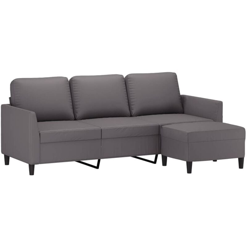 Vidaxl - Canapé à 3 places avec repose-pieds Gris 180 cm Similicuir