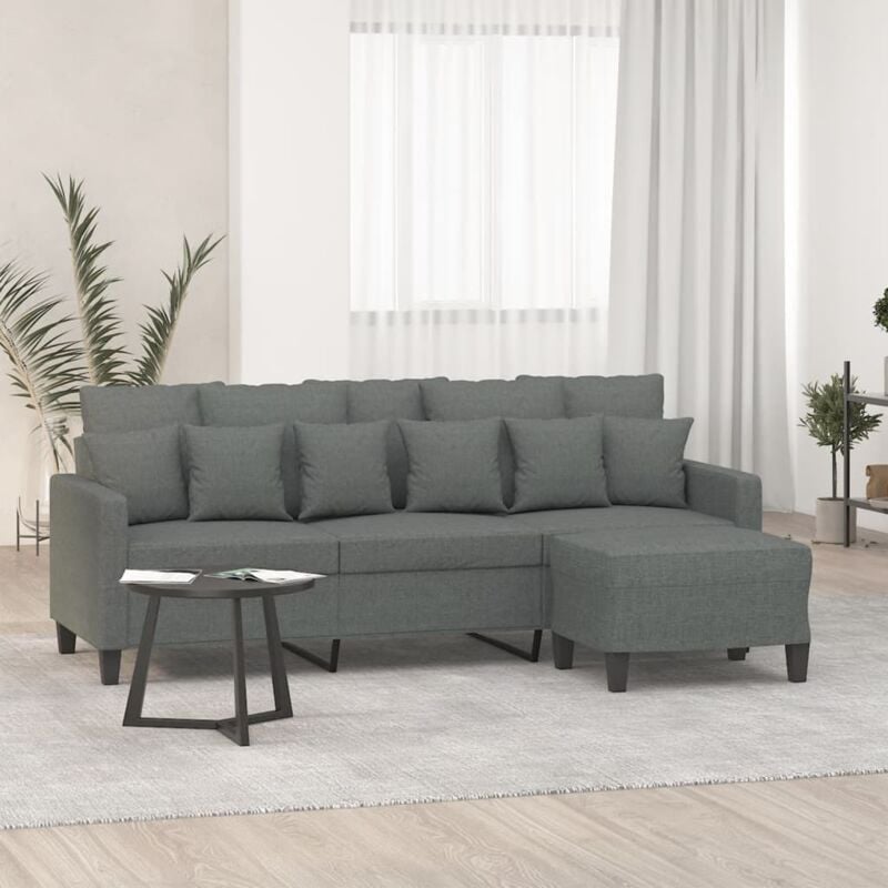 Vidaxl - Canapé à 3 places avec repose-pieds Gris foncé 180 cm Tissu