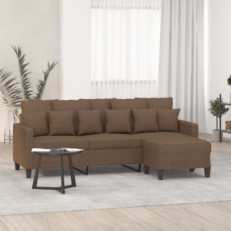 Canapé à 3 places avec repose-pieds Marron 180 cm Tissu vidaXL