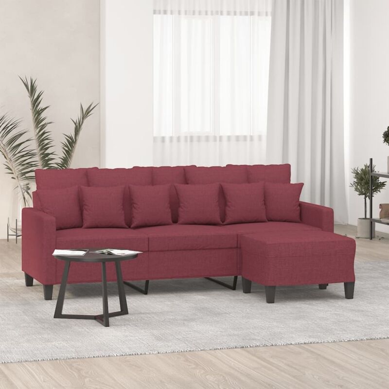 Vidaxl - Canapé à 3 places avec repose-pieds Rouge bordeaux 180 cm Tissu