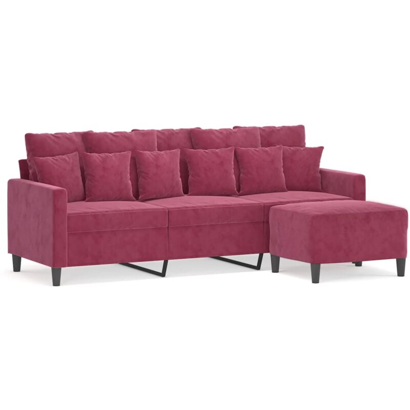 Vidaxl - Canapé à 3 places et repose-pieds Rouge bordeaux 180 cm Velours
