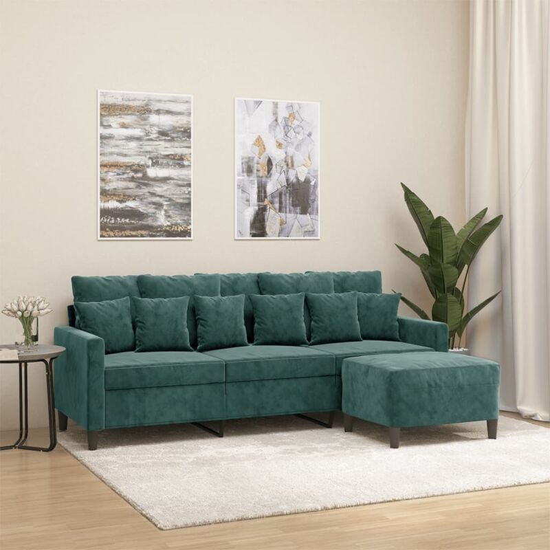 Vidaxl - Canapé à 3 places avec repose-pieds Vert foncé 180 cm Velours