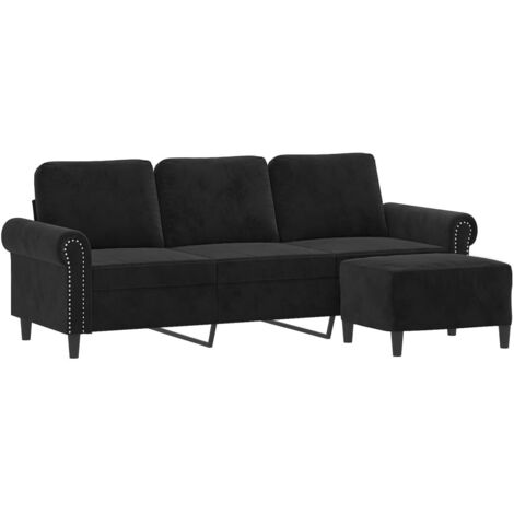 Canapé à 3 places avec repose-pieds Noir 180 cm Velours vidaXL