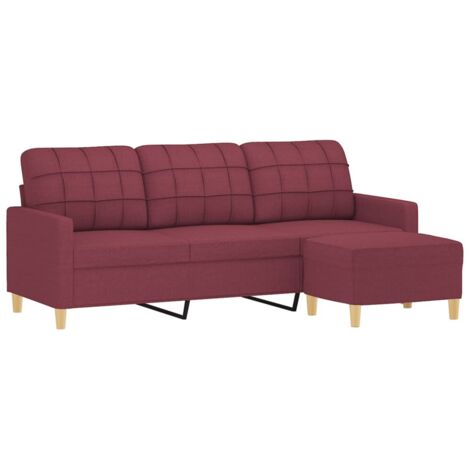Canapé à 3 places avec repose-pieds Rouge bordeaux 180 cm Tissu vidaXL