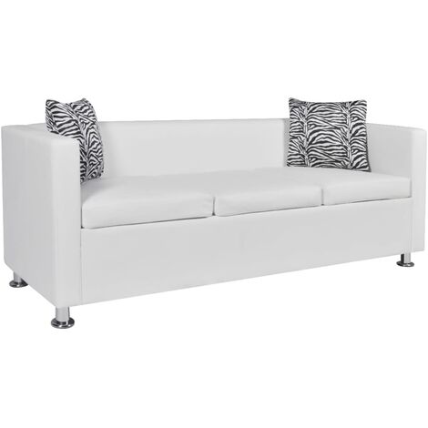 Canapé à 3 places Canapé relax - Canapé de salon Cuir synthétique Blanc BV654572 - BonneVie