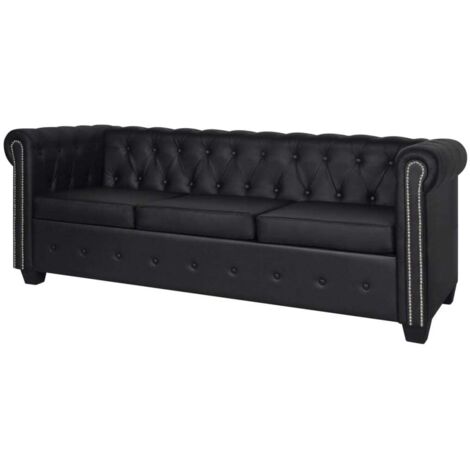 Canapé à 3 places Canapé relax - Canapé de salon Cuir synthétique Noir BV713153 - BonneVie