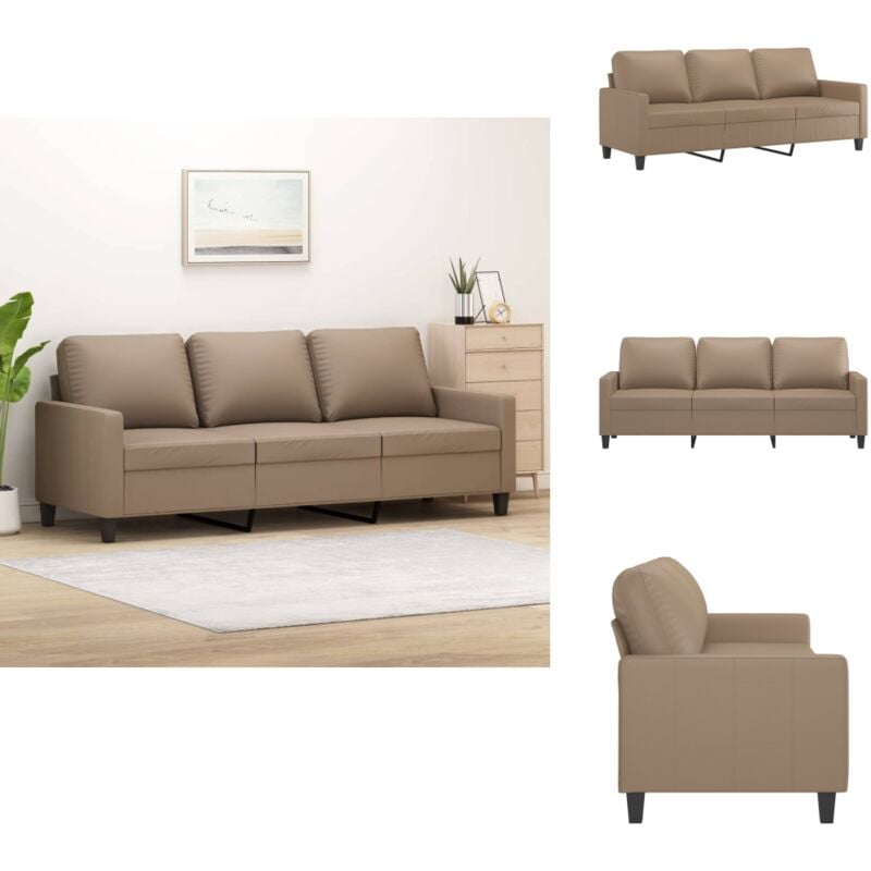 Canapé à 3 places Cappuccino 180 cm Similicuir - Canapé Trois Places - Canapé Capitonné - Canapé Tissu - Canapé Brun - Canapé Moderne