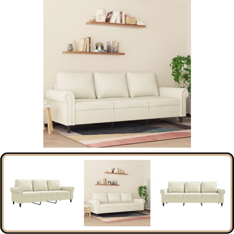 Vidaxl - Canapé à 3 places Crème 180 cm Velours - Canapé Trois Places - Canapé Velours - Canapé Crème - Canapé Design - Meuble Salon