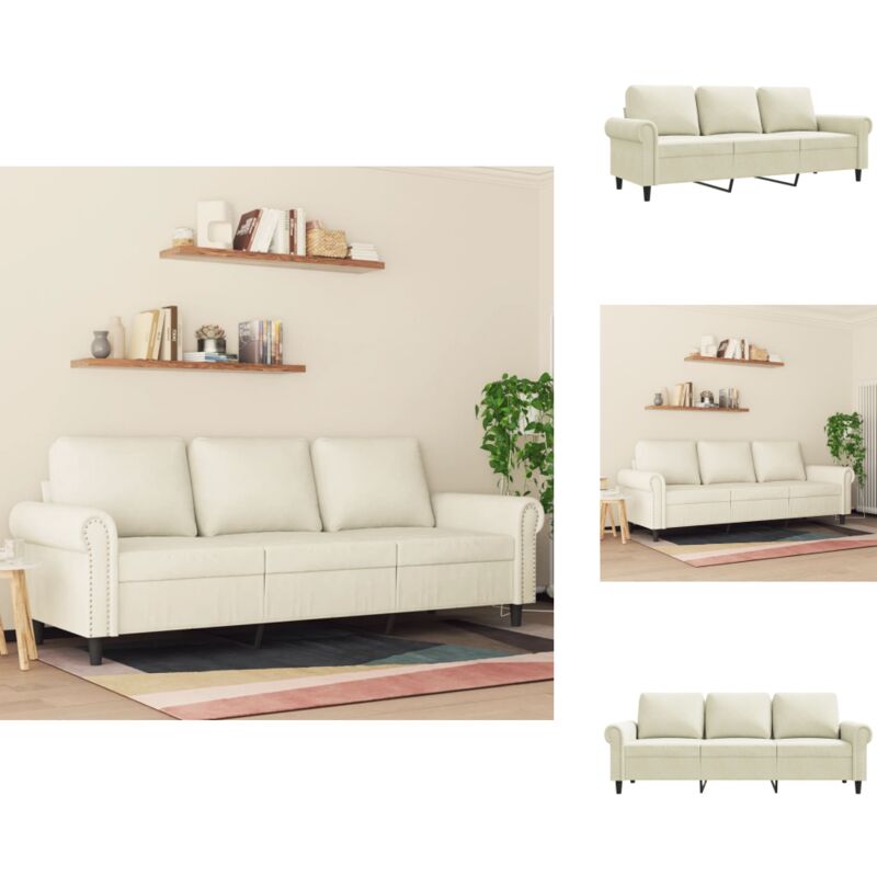 Vidaxl - Canapé à 3 places Crème 180 cm Velours - Canapé Trois Places - Canapé Velours - Canapé Crème - Canapé Design - Meuble Salon